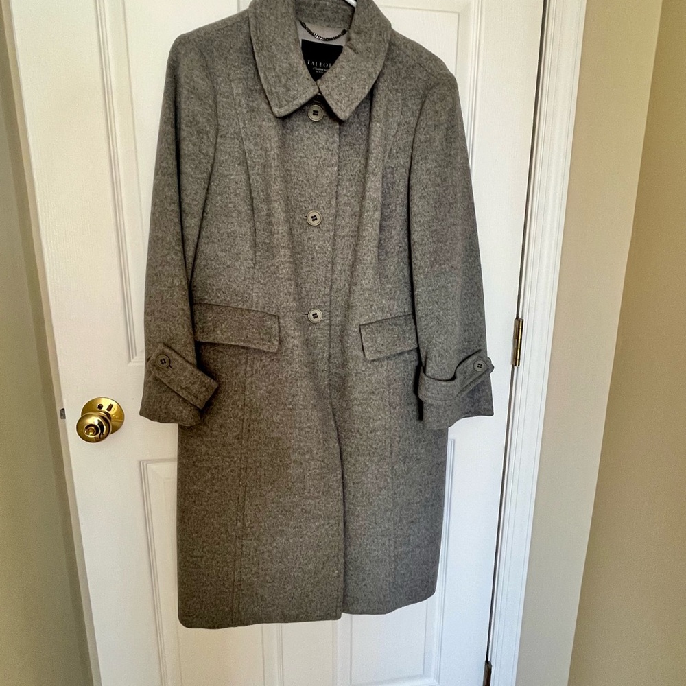 Talbots Gray wool Trench Coat Classic Tailored Design